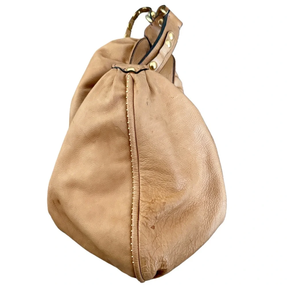Vintage Y2K Juicy Couture Tan Cowhide Leather Hobo Bag Crown Stud Needs Rehab